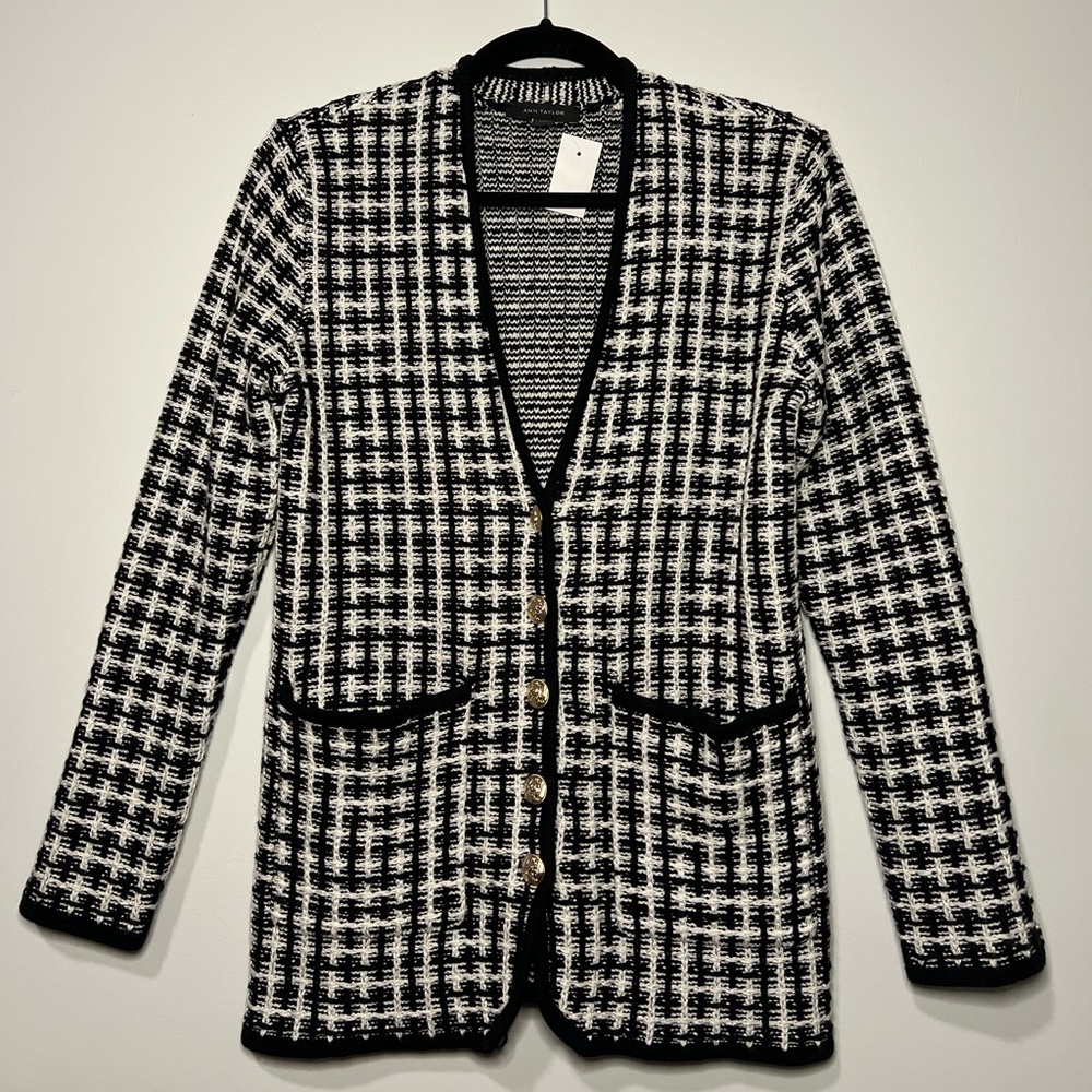 Ann Taylor Black and White Plaid Blazer